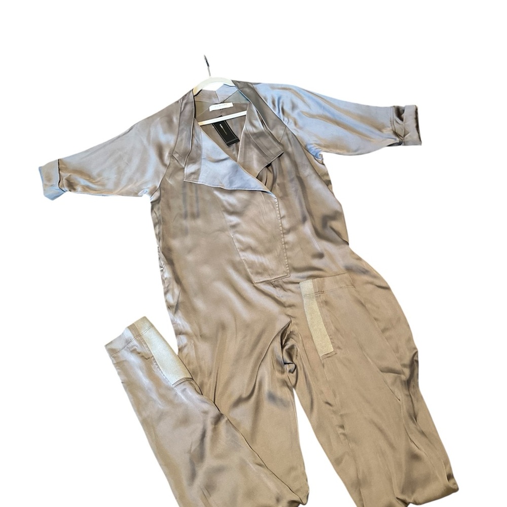BCBGMaxAzria Satin Gray Jumpsuit